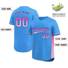 Powder Blue Pink-Lt Pink Gradient Side Baseball Jersey 2