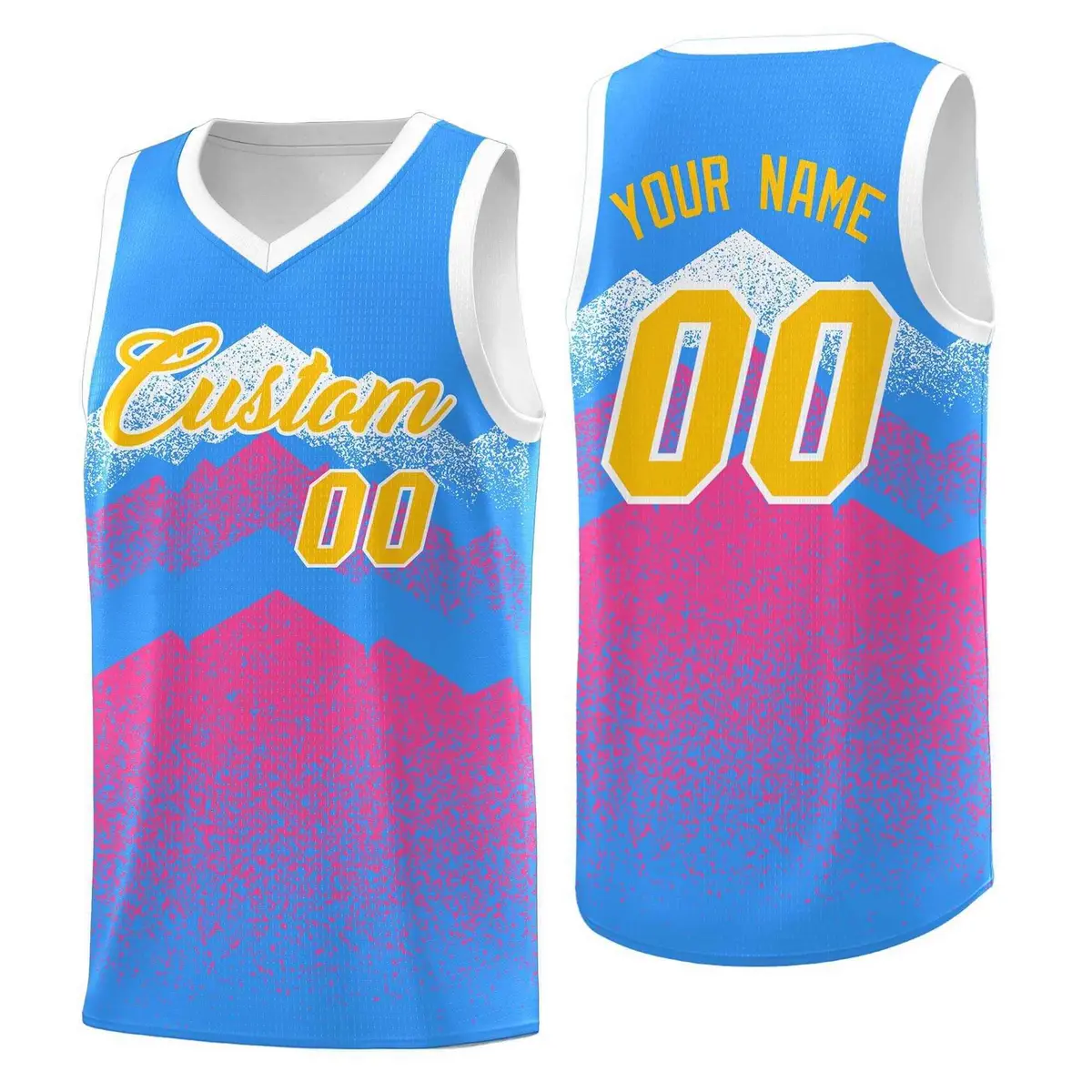 Powder Blue Pink Mountain Fade Gradient Basketball Jersey