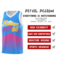 Powder Blue Pink Mountain Fade Gradient Basketball Jersey 2