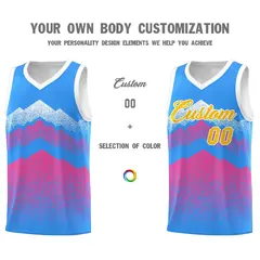 Powder Blue Pink Mountain Fade Gradient Basketball Jersey 3