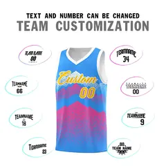 Powder Blue Pink Mountain Fade Gradient Basketball Jersey 4