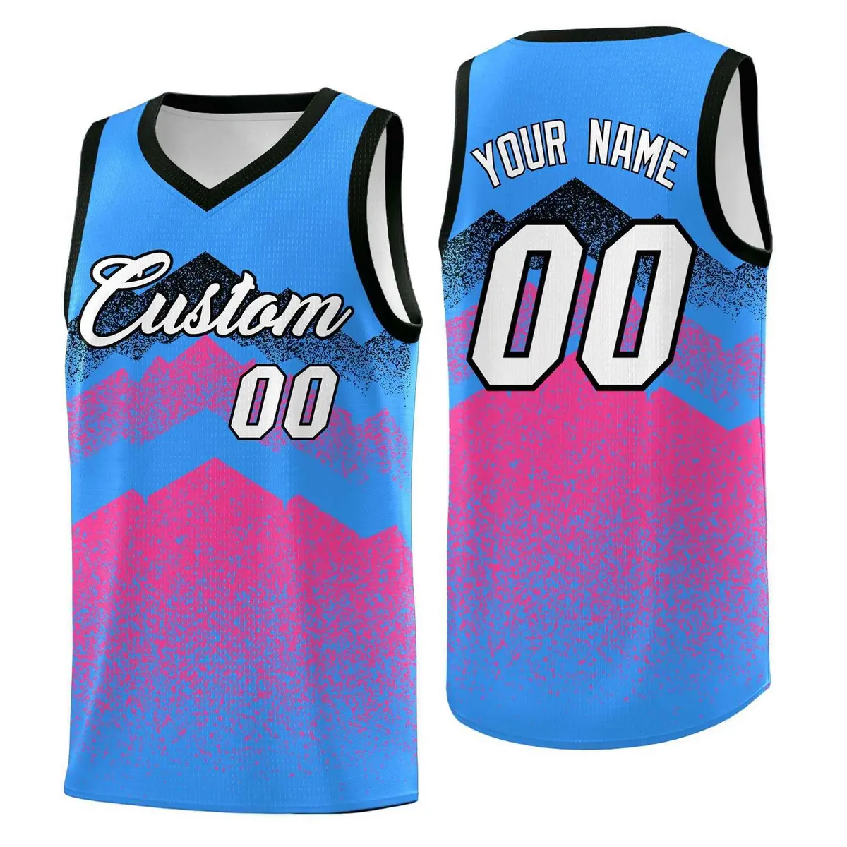 Powder Blue Pink Mountain Fade Gradient Basketball Jersey