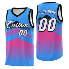 Powder Blue Pink Mountain Fade Gradient Basketball Jersey 1