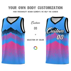Powder Blue Pink Mountain Fade Gradient Basketball Jersey 3