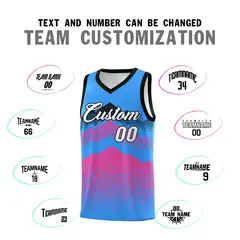 Powder Blue Pink Mountain Fade Gradient Basketball Jersey 4