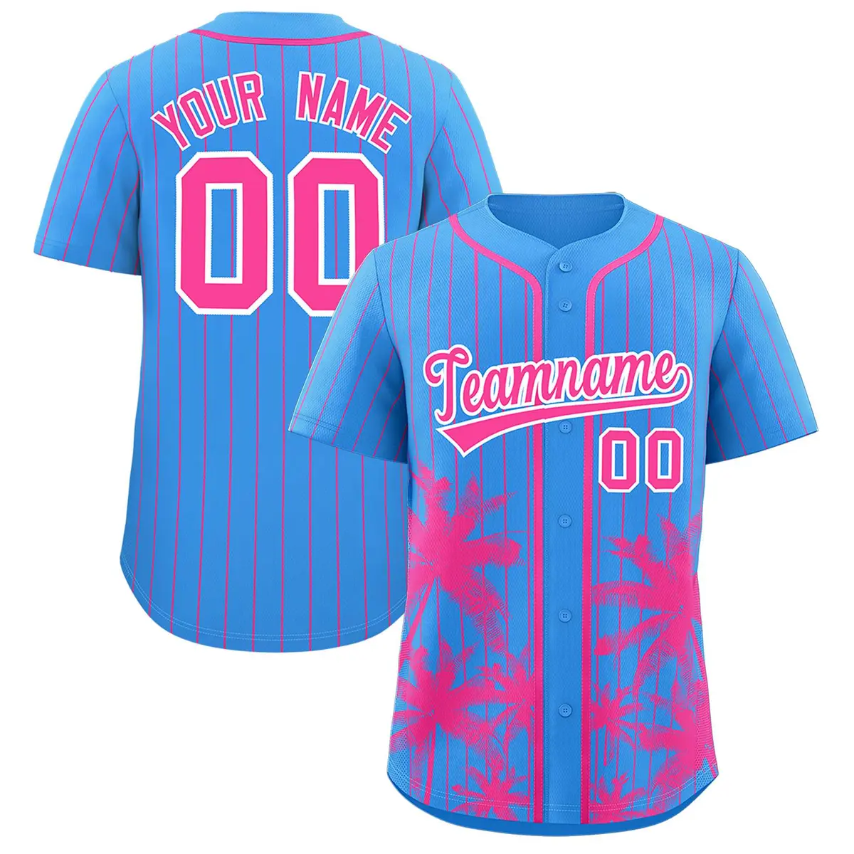 Powder Blue Pink Pinstripe Coconut Tree Baseball Jersey