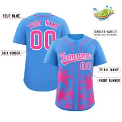 Powder Blue Pink Pinstripe Coconut Tree Baseball Jersey 2