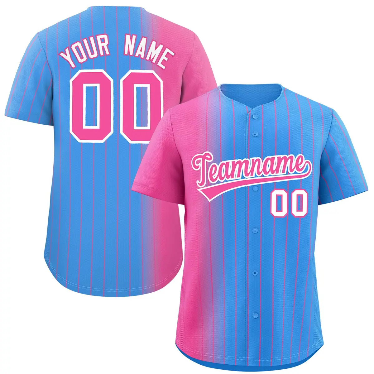 Powder Blue Pink Pinstripe Gradient Baseball Jersey