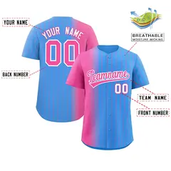 Powder Blue Pink Pinstripe Gradient Baseball Jersey 2