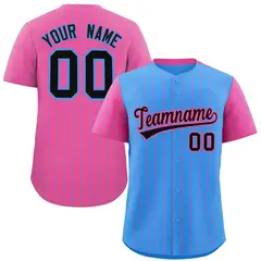 Powder Blue Pink Pinstripe Raglan Sleeves Baseball Jersey 1