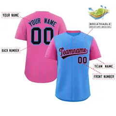 Powder Blue Pink Pinstripe Raglan Sleeves Baseball Jersey 2