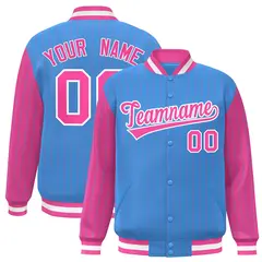 Powder Blue Pink Pinstripe Raglan Varsity Letterman Baseball Jacket 1