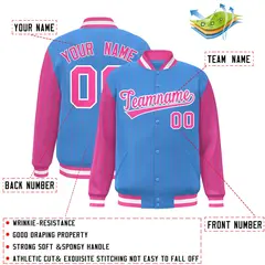 Powder Blue Pink Pinstripe Raglan Varsity Letterman Baseball Jacket 2