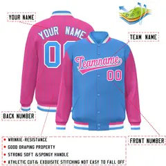 Powder Blue Pink Pinstripe Raglan Varsity Letterman Baseball Jacket 2