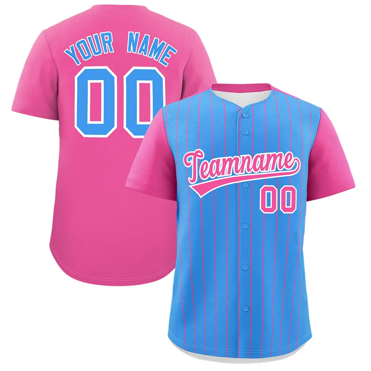 Powder Blue Pink Pinstripe Two-Tone Baseball Jersey