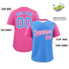 Powder Blue Pink Pinstripe Two-Tone Baseball Jersey 2