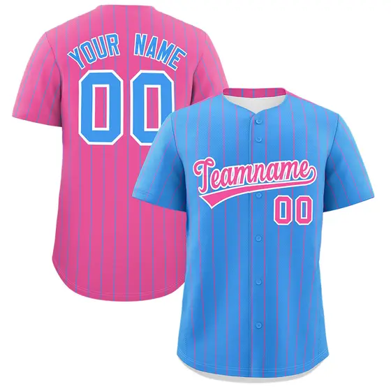 Powder Blue Pink Pinstripe Two-Tone Baseball Jersey