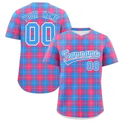 Powder Blue Pink Plaid Authentic Baseball Jersey