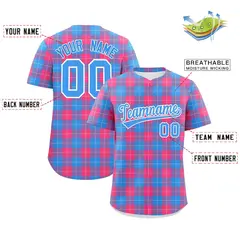 Powder Blue Pink Plaid Authentic Baseball Jersey 2