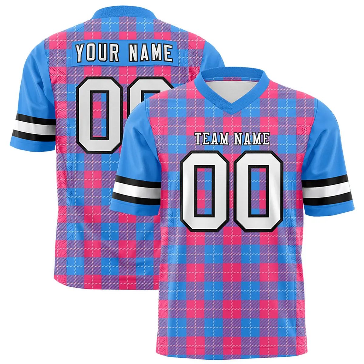 Powder Blue Pink Plaid Pattern Authentic Football Jersey