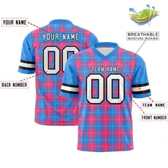 Powder Blue Pink Plaid Pattern Authentic Football Jersey 2