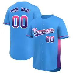 Powder Blue Pink-Purple Gradient Side Baseball Jersey 1