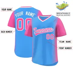 Powder Blue Pink Raglan Pullover Authentic Baseball Jersey 2