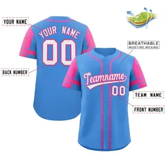 Powder Blue Pink Raglan Sleeves Authentic Baseball Jersey 2