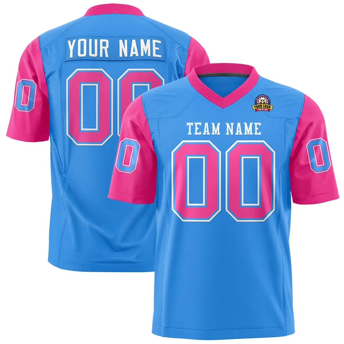 Powder Blue Pink Raglan Sleeves Authentic Football Jersey