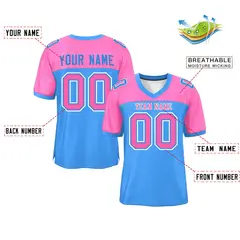 Powder Blue-Pink Raglan Sleeves Football Jersey 2