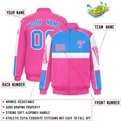 Powder Blue Pink Raglan Sleeves Varsity Letterman Jacket 2