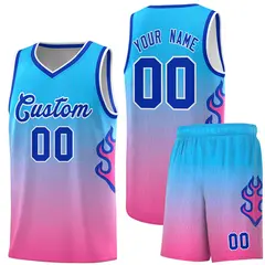 Powder Blue Pink-Royal Flame Gradient Basketball Jersey