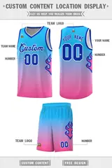 Powder Blue Pink-Royal Flame Gradient Basketball Jersey 2
