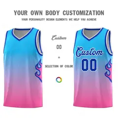 Powder Blue Pink-Royal Flame Gradient Basketball Jersey 3