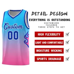 Powder Blue Pink-Royal Flame Gradient Basketball Jersey 5