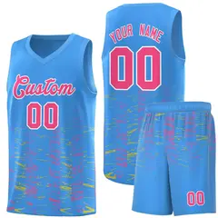 Powder Blue Pink Scratches Pattern Basketball Jersey