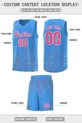 Powder Blue Pink Scratches Pattern Basketball Jersey 2