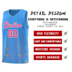 Powder Blue Pink Scratches Pattern Basketball Jersey 4