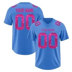 Powder Blue Pink Sequin Lettering Football Jersey 1