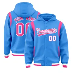 Powder Blue Pink Shoulder Color Block Varsity Letterman Jacket Hoodie 1