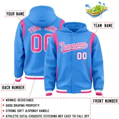 Powder Blue Pink Shoulder Color Block Varsity Letterman Jacket Hoodie 4