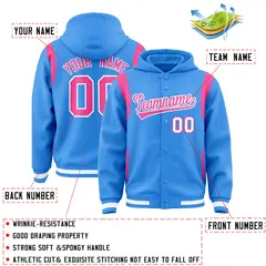 Powder Blue Pink Shoulder Color Block Varsity Letterman Jacket Hoodie 4