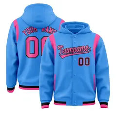 Powder Blue Pink Shoulder Color Block Varsity Letterman Jacket Hoodie 1