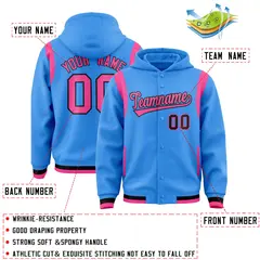 Powder Blue Pink Shoulder Color Block Varsity Letterman Jacket Hoodie 4