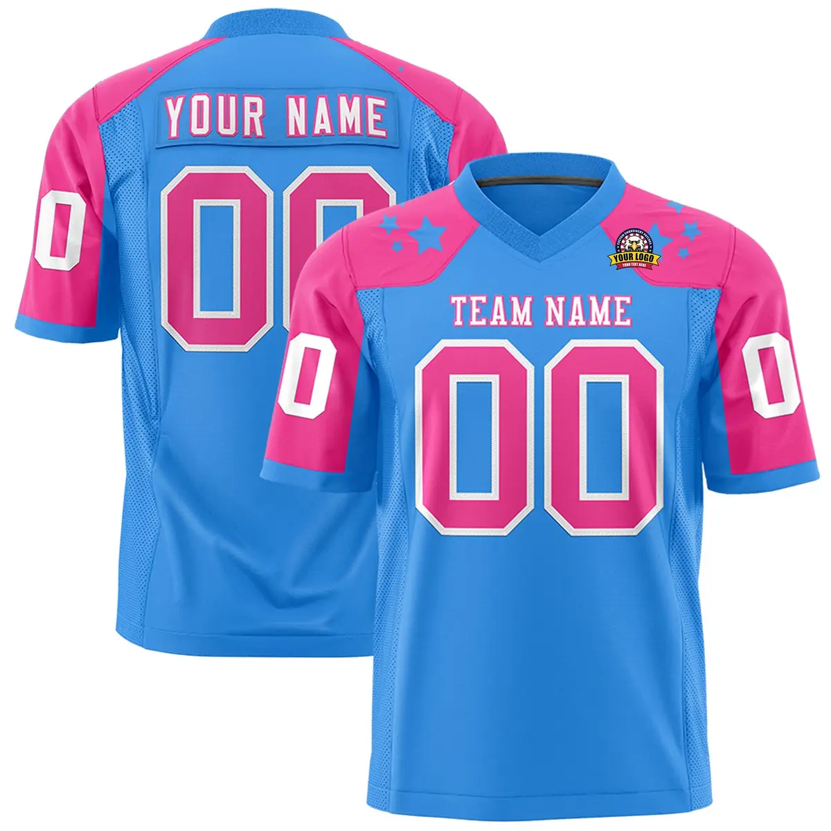 Powder Blue Pink Shoulder Star Pattern Flag Football Jersey
