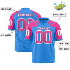 Powder Blue Pink Shoulder Star Pattern Flag Football Jersey 2