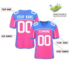 Powder Blue Pink Side Blocks Raglan Football Jersey 2