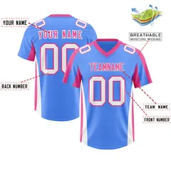 Powder Blue Pink Side Stripe Authentic Football Jersey 2