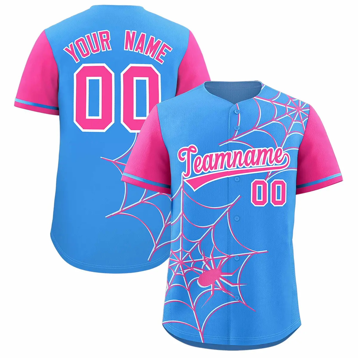 Powder Blue Pink Spider Web Raglan Baseball Jersey