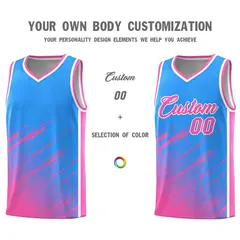 Powder Blue Pink Splash Basketball Uniforms Summer Camp 3
